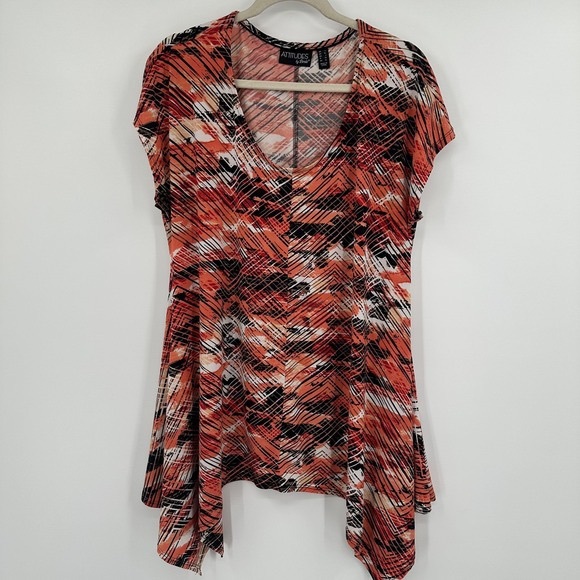 Attitudes by Renee Tops - Attitudes by Renee Orange Black White Abstract V-Neck Tunic